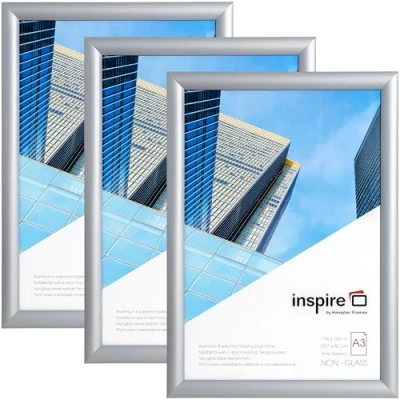 Image of Inspire by Hampton Snap A3 (30x42cm) Silver Frame Pack of 3 Acrylic (Non Glass) Front IBH SNAPA3S 3PK