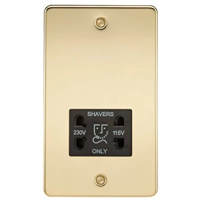 Image of KnightsBridge Flat Plate 115/230V dual voltage shaver socket polished brass with black insert