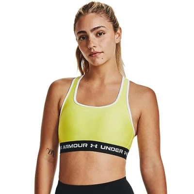Image of Under Armour Womens Medium Support Crossback Sports Bra Top Lime Yellow S