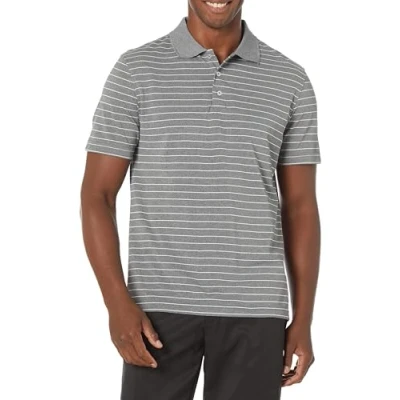 Image of Amazon Essentials Men&#039;s Slim Fit Quick Dry Golf Polo Shirt, Medium Grey Heather Stripes, S