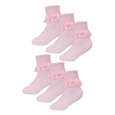 Image of 6 Pack Baby Girl Frilly Lace Socks Sock Snob Cotton Fancy for Toddler (12 24 Months, Pink)