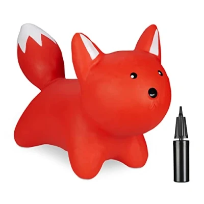 Image of Relaxdays Bouncing Hopper Fox, Incl. Pump, for Children from 3 Years, BPA Free, Inflatable Bouncy Toy, 53x49x21 cm, Red, 100% plastic