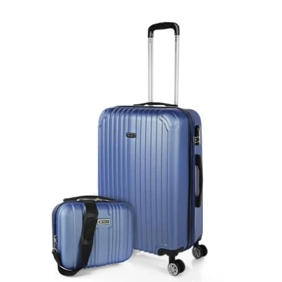 Image of ITACA Set Cabin Suitcase and Beauty Case. ABS. Hand Luggage. Rigid Light. Telescopic Handle, 2 Handles 4 Wheels. Combination Padlock, Blue Sapphire