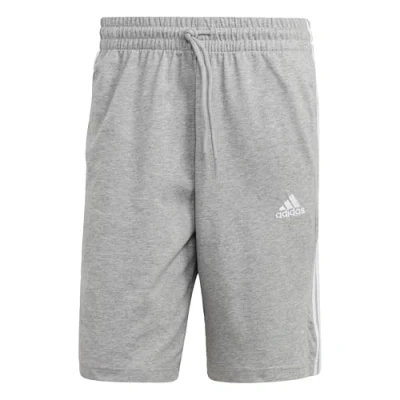 Image of adidas Men&#039;s Essentials Single Jersey 3 Stripes Shorts, Medium Grey Heather/White, S