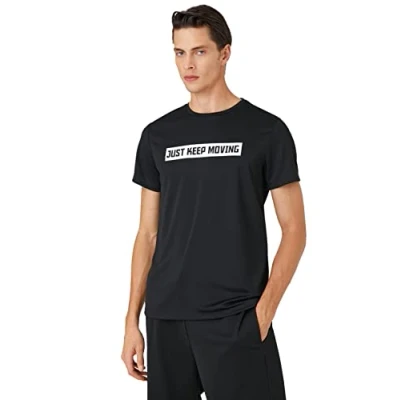 Image of Koton Men&#039;s Basic Sports T Shirt Slogan Printed Long Sleeve Crew Neck, Black (999), XXL