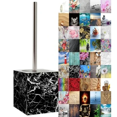 Image of Sanilo Toilet Brush and Holder, Wide choice of beautiful Stainless Steel Handle, With Exchangeable Head, Easy to clean (Marble Black)