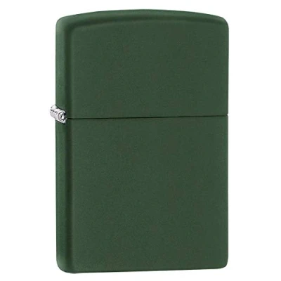 Image of Zippo Windproof Lighter Classic Model Green Matte Finish Refillable for Lifetime Use Adjustable Flame Gift Box Metal Construction Made in USA