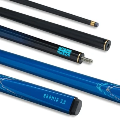 Image of PowerGlide Snooker Pool or Billiard Cue Carbon Fibre &amp; Fibreglass Ultra Smooth Metallic Painted High Gloss Blue/Black 2 Piece 50/50 Joint Full Size 57&quot; 10mm Tip Asstd Weights 18oz 19oz