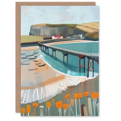 Image of Artery8 Greeting Card Abstract Painting Hunt Cliff Saltburn Yorkshire Blank For Him Or Her Art Birthday