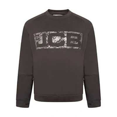 Image of JCB Trade Crew Sweatshirt, Large Made with 80% Cotton &amp; 20% Polyester Men&#039;s Jumpers Branding Details Cordura Fabric Elbow Patches Mens Clothes 320gsm Black