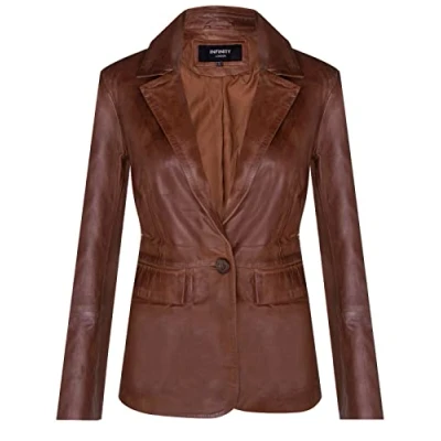 Image of Infinity Leather Womens Soft Blazer Jacket Apeldoorn Tan Nappa Size 14 UK