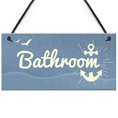 Image of RED OCEAN Bathroom Toilet Hanging Plaque Seaside Nautical Accessories Shabby Chic Vintage Door Sign Gift