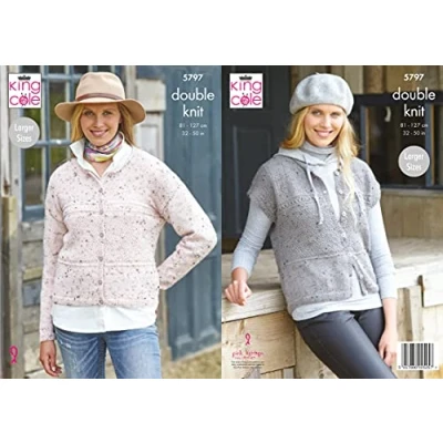 Image of King Cole Ladies Double Knit DK Knitting Pattern Cardigan &amp; Waistcoat (5797), Multi, 32&#039;&#039; 50&#039;&#039; 91cm 127cm