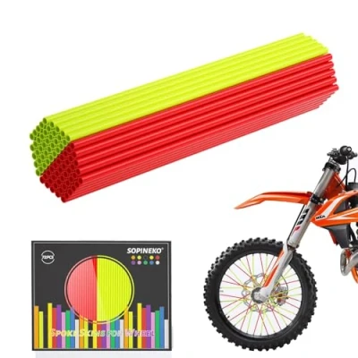 Image of SOPINEKO 72Pcs Spoke Skins Covers Wraps Wheel Decoration for Motorcycle Bicycle Dirt Bike Wheelchair(Red &amp; Fluorescent Green)