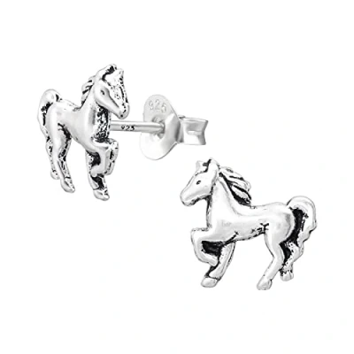Image of The Rose &amp; Silver Company Women Girls 925 Sterling Oxidised Horse Stud Earrings