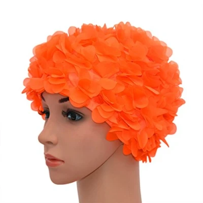 Image of Medifier Lace Vintage Swim cap Floral Petal Retro Style Bathing Caps for Women Orange