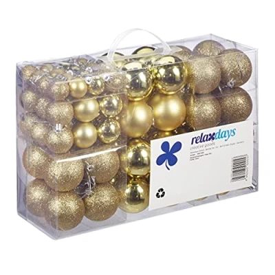Image of Relaxdays Christmas Baubles Set of 100, Festive Ornaments, Matt, Shiny, Glitter, Tree Balls ∅ 3, 4 &amp; 6 cm, Red, PS, 7 x cm
