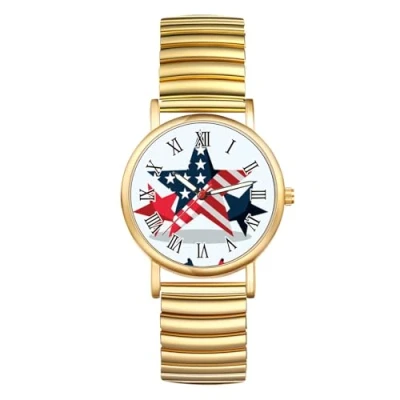 Image of JewelryWe Unisex Elastic Band Watch: Analog Quartz American Eagle Symbol Gold Tone Strench Strap Wrist Watch for Men Women Independence Day