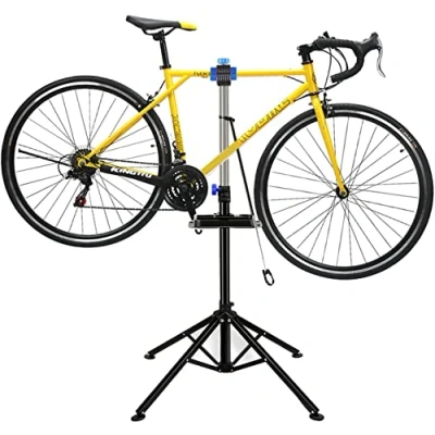 Image of Crystals Heavy Duty Bike Repair Stand Maintenance Workstand, Height Adjustable Bicycle Workshop Mountain Work Tool with a Front Wheel Stabilizer, Black
