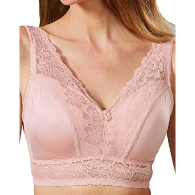 Image of Ahh By Rhonda Shear Women&#039;s Pin up Lace Leisure Bra with Removable Pads, Opaque, Blush, M