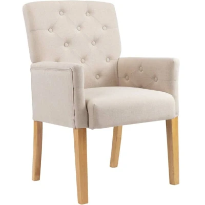 Image of vidaXL Dining Chair with Armrests Beige Fabric