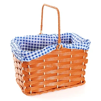 Image of Plastic Basket With Blue Gingham Cloth and Handle Perfect for School Book Week Fairytale Character + World Day Fancy Dress Costume Accessory
