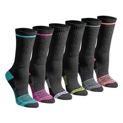 Image of Eddie Bauer Womens Dura Dri Moisture Control Crew Socks Multipack, Black Assorted (6 Pairs), M