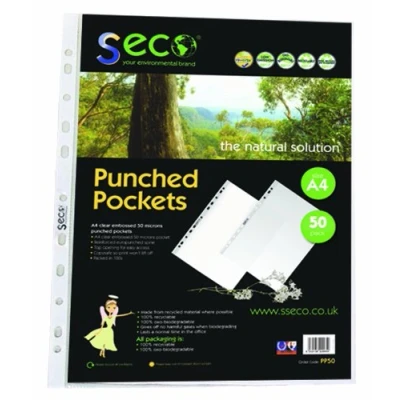 Image of SECO A4 Multi Punched Pockets, Heavy Duty, 50 Micron Pack Filing