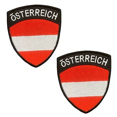 Image of Pack of 2 Austria Flag Sign Velcro Tactical Austrian Emblem Embroidered Patch with Fastening Military Straps for Backpacks Clothing Bags Uniform Vest Jersey Travel