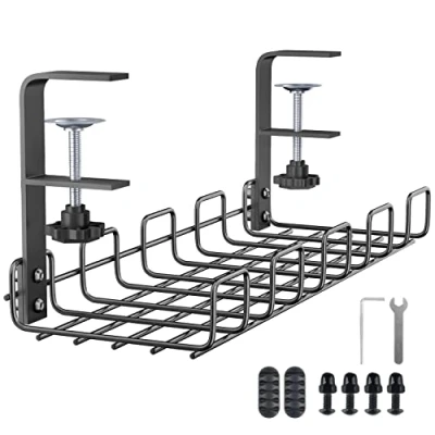 Image of Cable Management Tray, Racks Under Desk Organizer for Wire Management, Sturdy Metal Tray Basket Office and Home