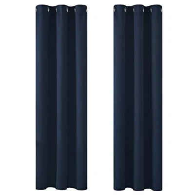 Image of Deconovo Solid Curtains Window Treatments Thermal Insulated Eyelet Blackout for Living Room Navy Blue 42 x 90 Inch 2 Panels