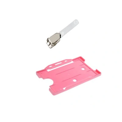 Image of ID Card It Identity Pass Badge Holder and Crocodile Safety Clip Pink