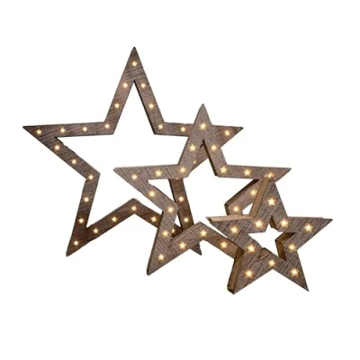 Image of Samuel ALEXANDER Set of 3 Battery Operated Light up Wooden Christmas Stars with Warm White LEDs