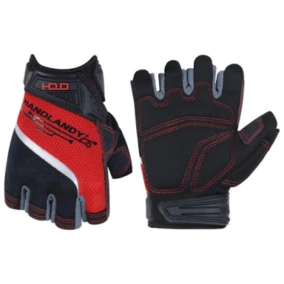 Image of HANDLANDY Fingerless Work Gloves for Men,Half Finger Working Glove Grip Shock Absorbing Breathable Uwrist TPR Anti Collision Mens &amp; Women (Large)