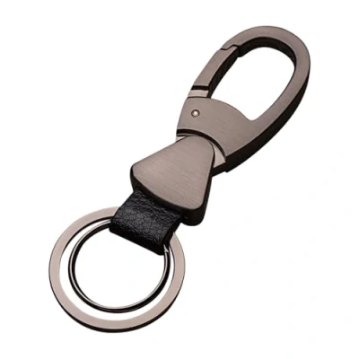 Image of Cerbery Leather Keyring with Rings and Gift Box Car Lanyard Keychain Key Holder Ring Chain (Black)