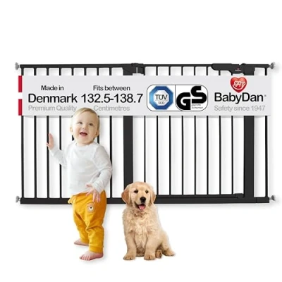 Image of BabyDan Premier, Extra Wide Pressure Fit Stair Gate, Covers openings between 132.5 138.7 cm/52.2 54.6 inches, Baby Gate/Safety Metal, White, Made in Denmark (Pet Gate/Dog gate)