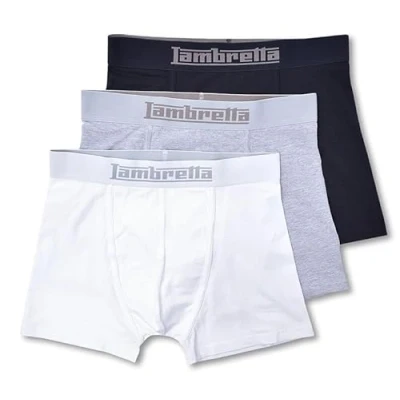Image of Lambretta Mens 3 Pair Pack Boxer Shorts (UK, Alpha, XL, Regular, Black/Grey/White)