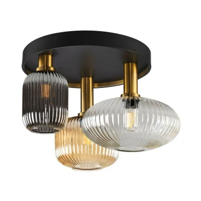 Image of Norma 3 Light Globe Ceiling Black, Brass, Crystal Shades, E27