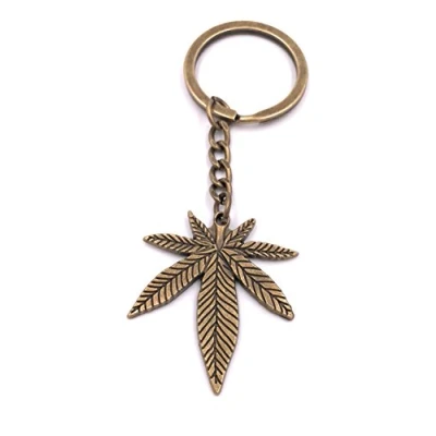 Image of H Customs Hemp leaf Weed keyring pendant silver metal