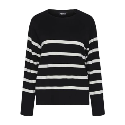 Image of PIECES Women&#039;s PCSIA LS Knit NOOS BC Pullover Sweater, Black/Stripes: White, XS