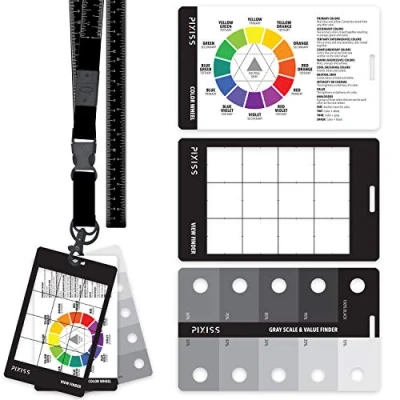 Image of Grey Scale Value Finder, Color Wheel, Artists View Catcher Finder Viewfinder on Lanyard with Measuring Tape Tools for Drawing