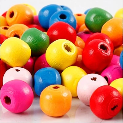 Image of Wooden beads mix, D: 10 mm, hole size 2,5 3 asstd colours, 22g, approx. 70