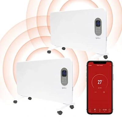 Image of Igenix IG9515WIFI/2PACK Smart Electric Low Energy Panel Heater with Amazon Alexa, Freestanding Castors or Wall Mountable Day and Weekly Timer Remote Control, 1500 W, Pack of 2
