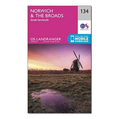 Image of Landranger 134 Norwich &amp; The Broads, Great Yarmouth Map With Digital Version