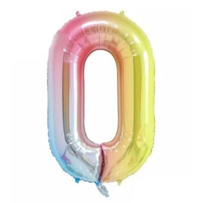 Image of Zebra Balloons Pastel Rainbow Number 0 Foil Balloon, 101cm/40inch