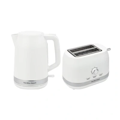 Image of Hamilton Beach Ella Breakfast Bundle, 1.7L Kettle, 2 Slice Toaster, Boil Dry Protection, Compact, 7 Browning Levels, Removable Crumb Tray, Kettle &amp; Toaster Set HBELLAMW, White