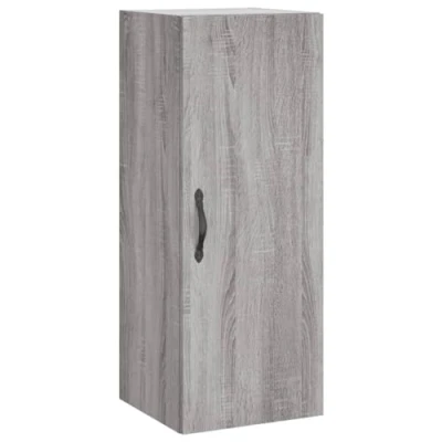 Image of vidaXL Wall Mounted Cabinet, Grey Sonoma Engineered Wood, Ample Storage with 3 Compartments, Space Saving Floating Design, Elegant Black Zinc Alloy Handle, Versatile Application in Home
