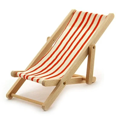 Image of MyTinyWorld Dolls House Miniature Garden Deck Chair Orange and white