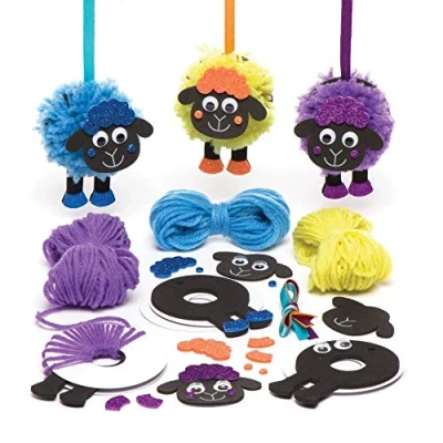 Image of Baker Ross AR982 Fluffy Sheep Pom Kits (Pack of 3) Spring Themed Crafts For Kids to make and Display, 3.0 cm*25.0 cm*17.5 cm