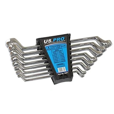 Image of US PRO Tools 8 Piece Double Offset Ring Spanner Wrench Set 6 22MM 75DEG 3529